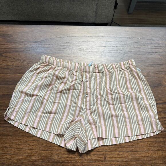 Bliss Medium Tan and Pink Striped Pajama Short - Picture 1 of 5